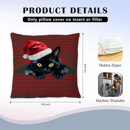 Cat-Pillow Covers 18x18 - Christmas Red Green Decor, Exqcom Variation Cat-pillow Covers-c