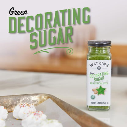 Watkins Green Decorating Sugar - Non-GMO & Kosher, No Artificial Dyes | 4.2 Ounce Pack