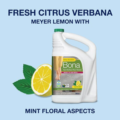 Bona Multi-Surface Floor Cleaner Refill - 96 Fl Oz - Lemon Mint | Residue-Free Solution for Stone, Tile, Laminate & Vinyl Floors