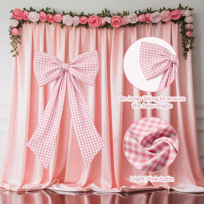 One Silly Goose Pink Checkered Bow Decor - 2 Pack of Large & Small Blue and White Backdrop for Girls' Parties