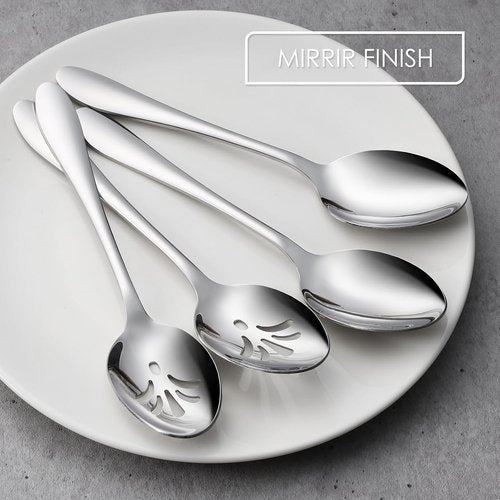 E-far 4-Piece Serving Set | Stainless Steel Buffet Utensils - 2 Spoons & 2 Slotted Spoons, Dishwasher Safe, 8.5-Inch