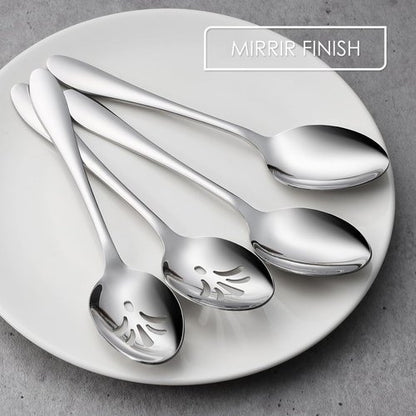 E-far 4-Piece Serving Set | Stainless Steel Buffet Utensils - 2 Spoons & 2 Slotted Spoons, Dishwasher Safe, 8.5-Inch