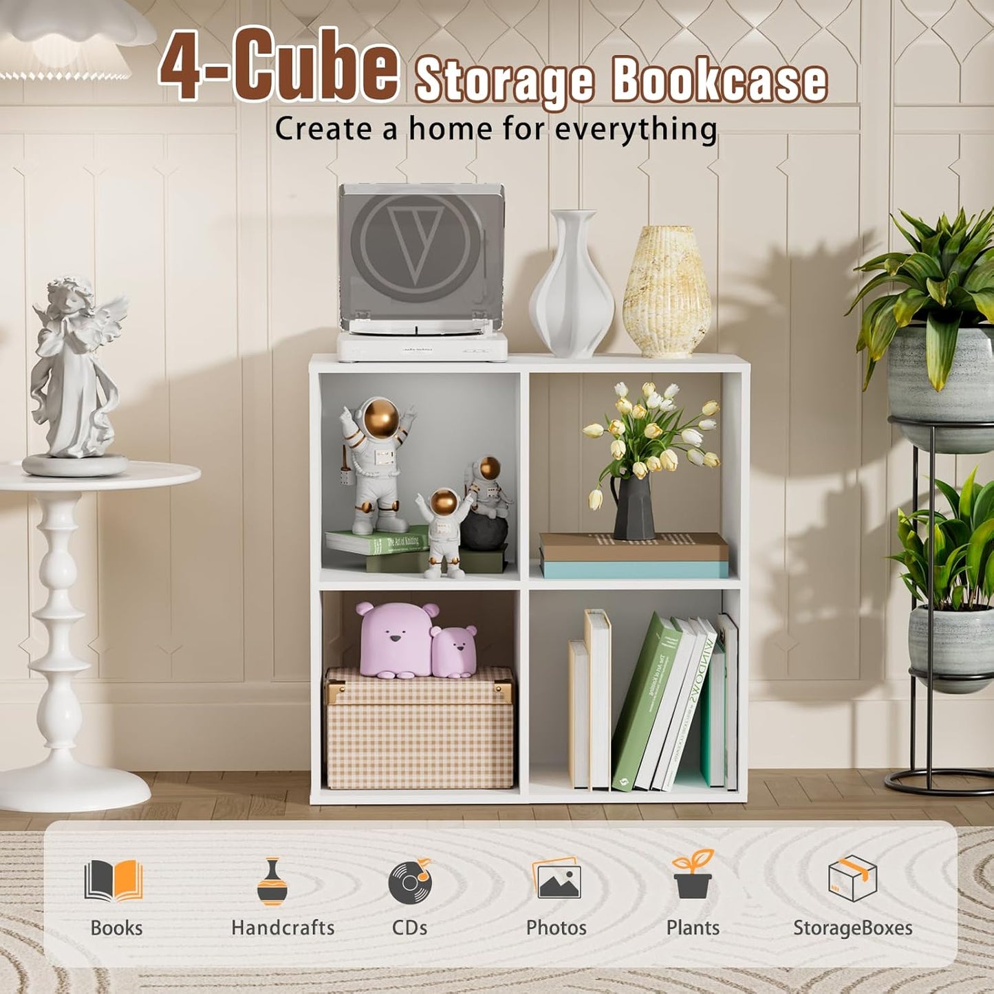 Skiennix 4 Cube Storage Organizer - Stylish Freestanding Bookcase for Bedroom & Home Office | White