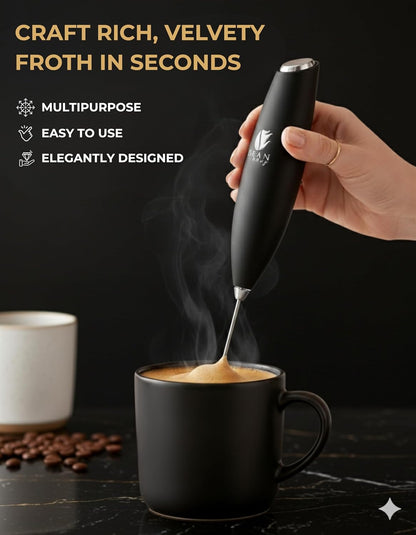 Bean Envy Milk Frother - Handheld Coffee Stirrers for Lattes, Cappuccino & Matcha - Black