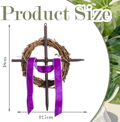 Dingion Mini Crown of Thorns Nail Cross Wreath Decor - 7in Purple Velvet Ribbon for Easter & Lent