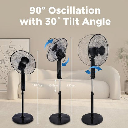 Aottop 16" Pedestal Fan - Touch Screen & LED Thermometer | Remote Control, 3 Speeds, 90° Oscillation, Quiet for Home or Office