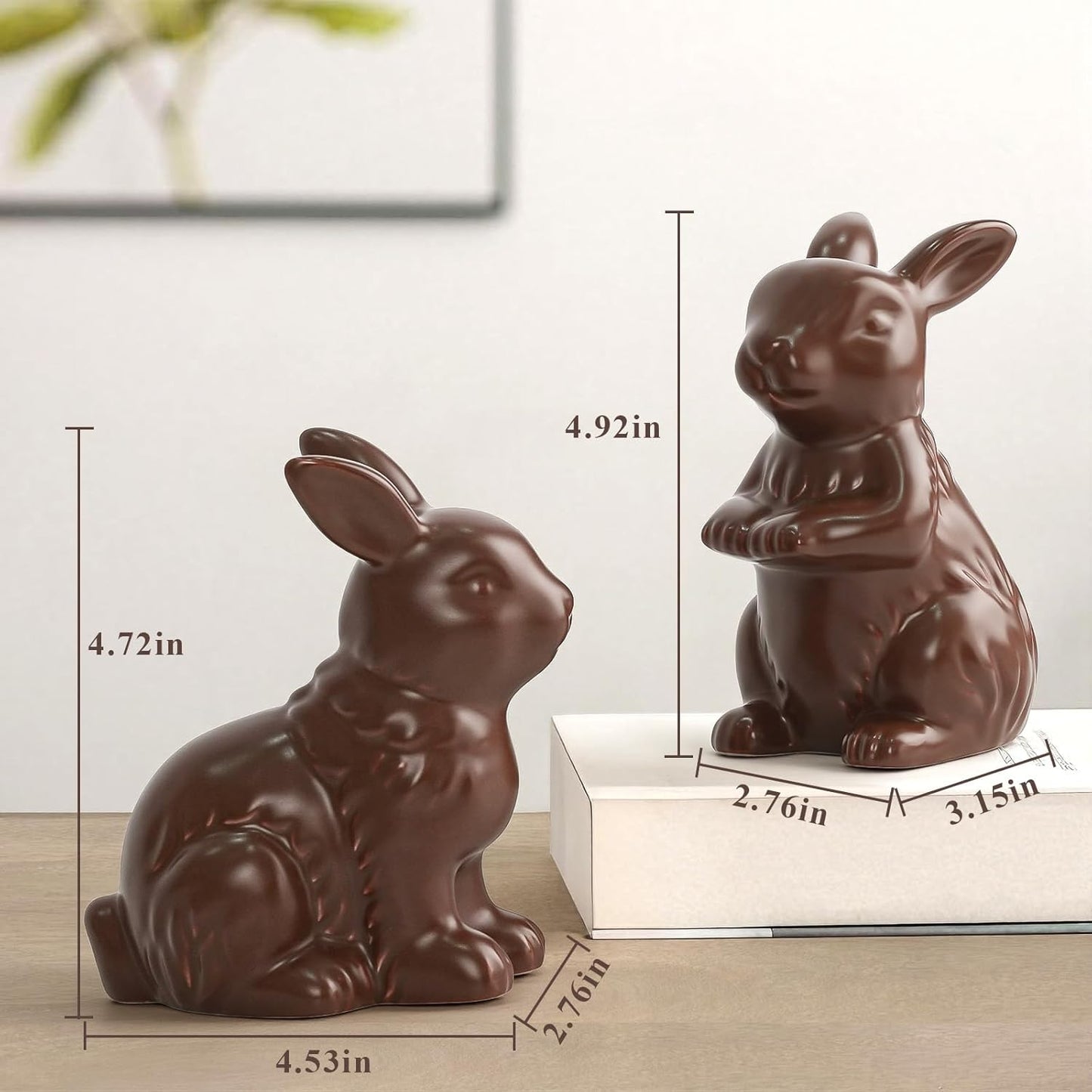 Zesua Easter Decorations | Set of 2 Elegant Ceramic Bunny Figurines for Spring Home Decor