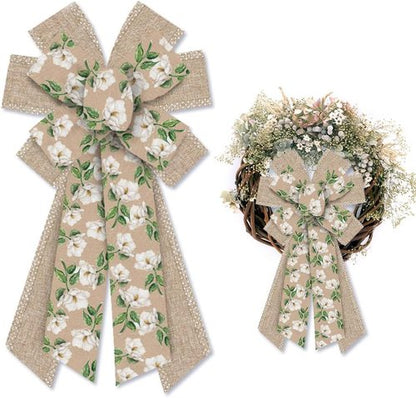 Hying Large Spring Bow - Burlap White Magnolia Flower Bow for Front Door | Perfect for Indoor & Outdoor Decor