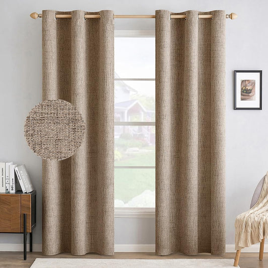 MIULEE Blackout Linen Textured Curtains - Thermal Insulated Copper Brown Grommet Drapes | 42 x 84 Inch (2 Panels)