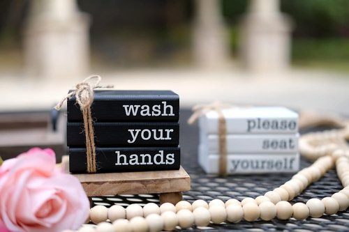 LIVDUCOT Farmhouse Mini Book Stack - Decorative Wooden Books for Bathroom Decor | Reversible Design