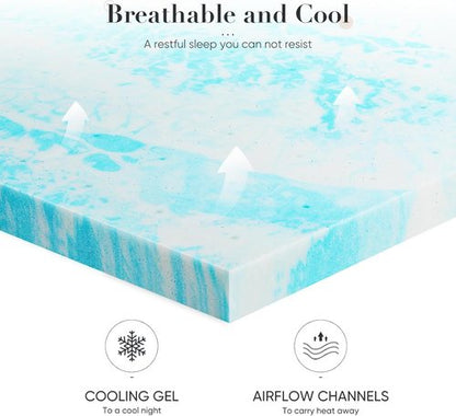 DUMOS Memory Foam Mattress Topper - 3 Inch Thick Cooling Gel Infused Twin Size Pad | Soft & Breathable