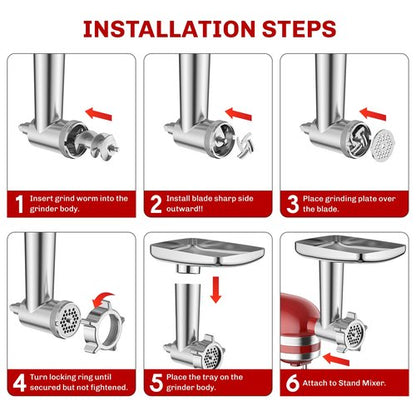 FGREEBLE Meat Grinder Attachment for KitchenAid Stand Mixer, Meat Grinder for KitchenAid Mixer With 4 Grinding Plates, 3 Sausage Stuffer Tubes and 2 Cutting Blades, Attachment for Kitchenaid Mixers