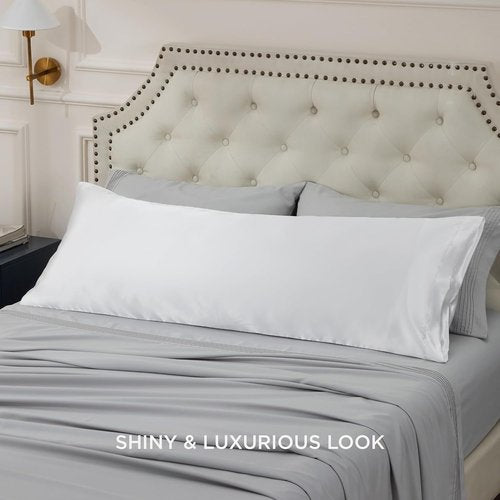 Bedsure Satin Body Pillowcase - Luxurious Silk-Like White Cover with Cooling Effect, 20x54 Inches