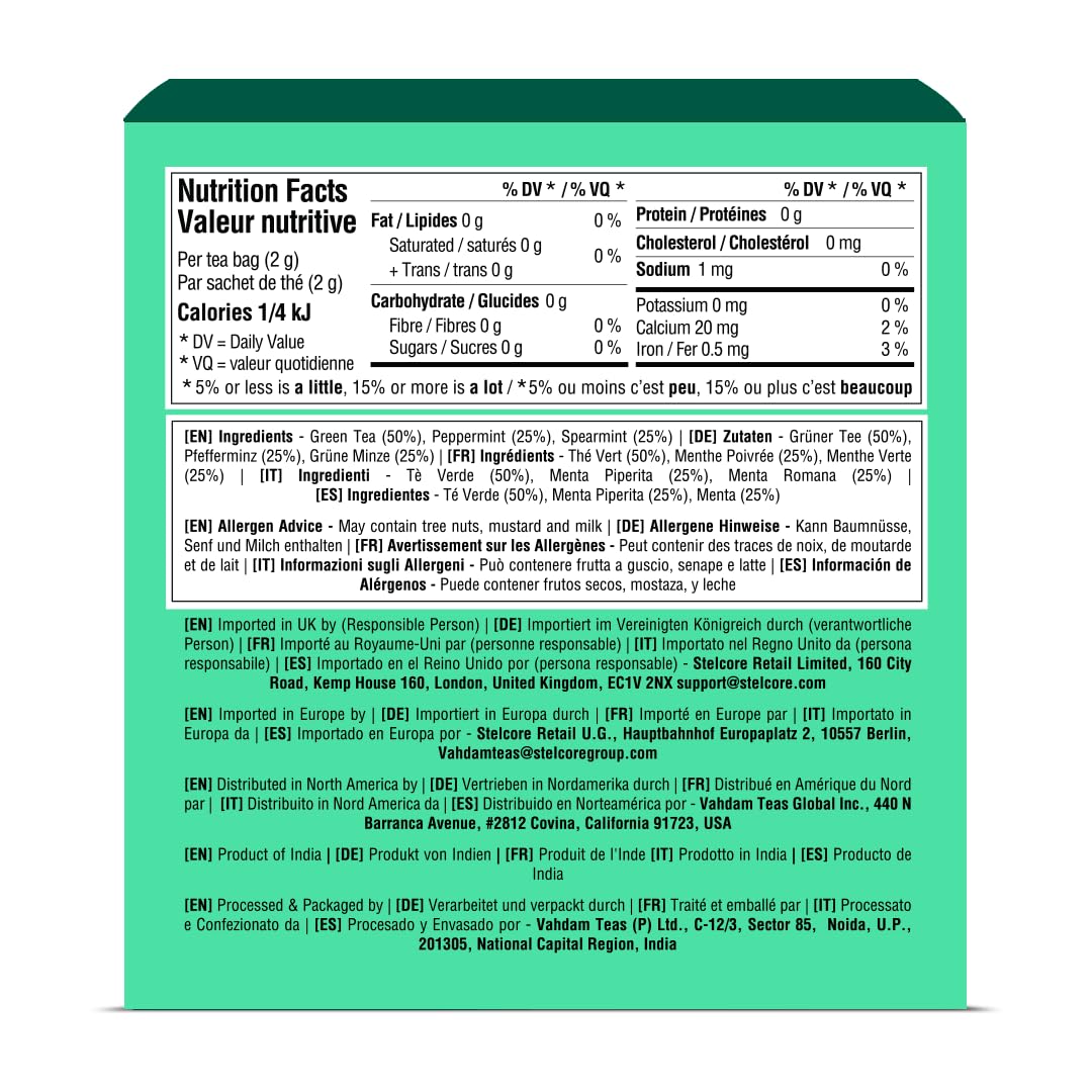 VAHDAM, Mint Green Tea Bags (30 Count) 100% Pure Leaf Tea, High Grown, Low Caffeine, Non GMO, Gluten Free | Individually Wrapped Plant-Based Pyramid Tea Bags | Direct from Source