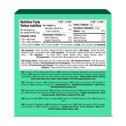 VAHDAM, Mint Green Tea Bags (30 Count) 100% Pure Leaf Tea, High Grown, Low Caffeine, Non GMO, Gluten Free | Individually Wrapped Plant-Based Pyramid Tea Bags | Direct from Source