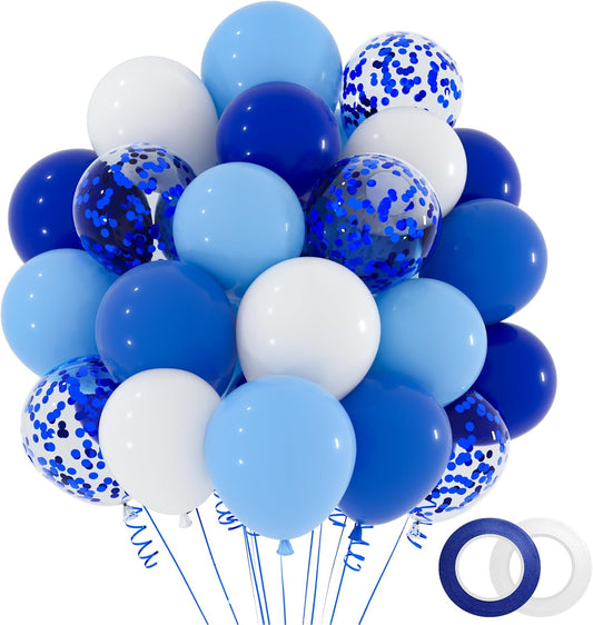 NACHLYNN 12-Inch Light Blue Party Balloons - 60 Packs of Confetti for Birthday & Wedding Decor