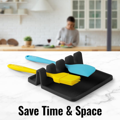 Zulay Kitchen Extra Large Silicone Utensil Rest with Drip Pad for Multiple Utensils - BPA-Free Heat-Resistant Spoon Rest & Spoon Holder for Stove Top - Kitchen Utensil Holder for Spoon - Black