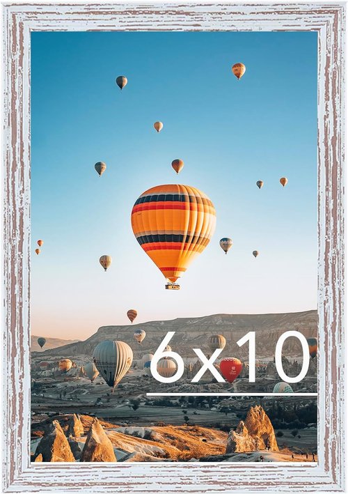 JCJMY Rustic White Picture Frame - 6x10 Wall or Tabletop Display with Shatter-Resistant Plexiglass