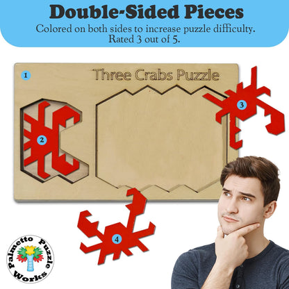 Three Crabs Puzzle - Wooden Brain Teaser for Teens & Adults | Educational Family Games & Unique Classroom Gifts