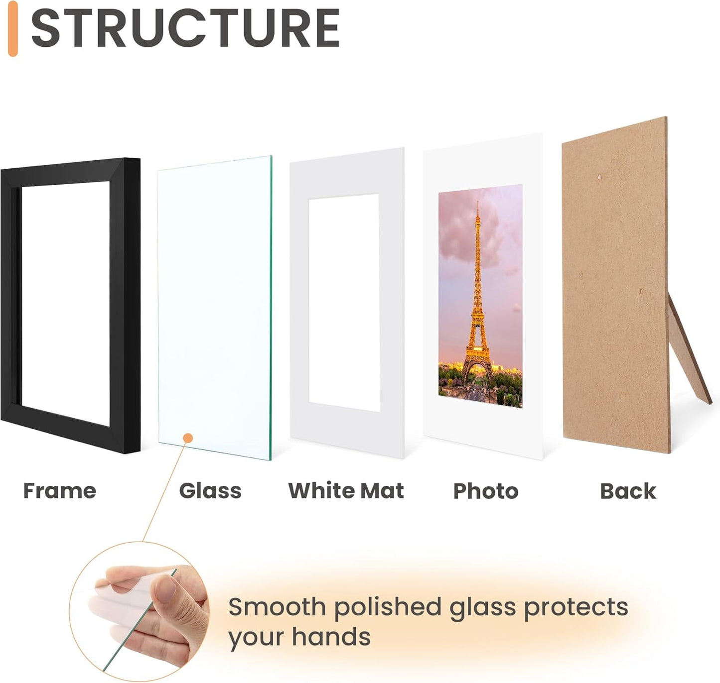 Upsimples 5x7 Picture Frame Set of 3 - High Definition Glass for 4x6 or 5x7 Displays | Black