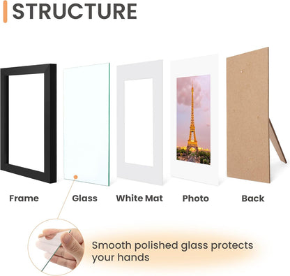 Upsimples 5x7 Picture Frame Set of 3 - High Definition Glass for 4x6 or 5x7 Displays | Black