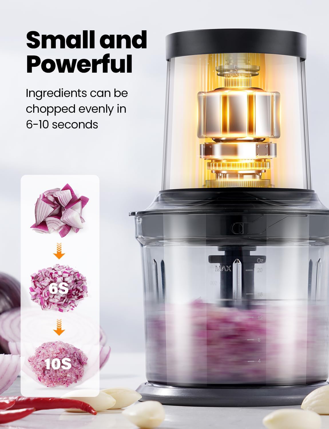Skiennix Food Processor - 4 Cup Electric Chopper with 2 Bowls, 2 Speed & 4 Blades for Versatile Food Prep