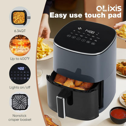 OLIXIS 6 Quart Air Fryer - 12-in-1 Multi-Function Cooking with Window | Grey Finish