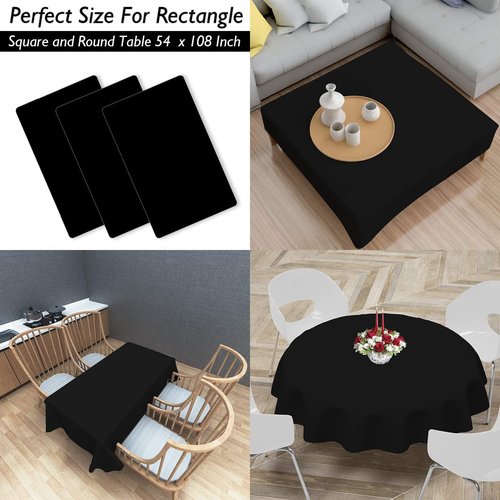 Childom Plastic Tablecloths - 3 Pack Disposable Black for Rectangle Tables 54" x 108" | Perfect for Parties & Events