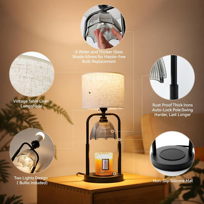 Skiennix Safe Candle Warmer Lamp - Flameless Electric Wax Melt Warmer for Large 3-Wick Candles | Adjustable Height, Timer & Dimmer - Black