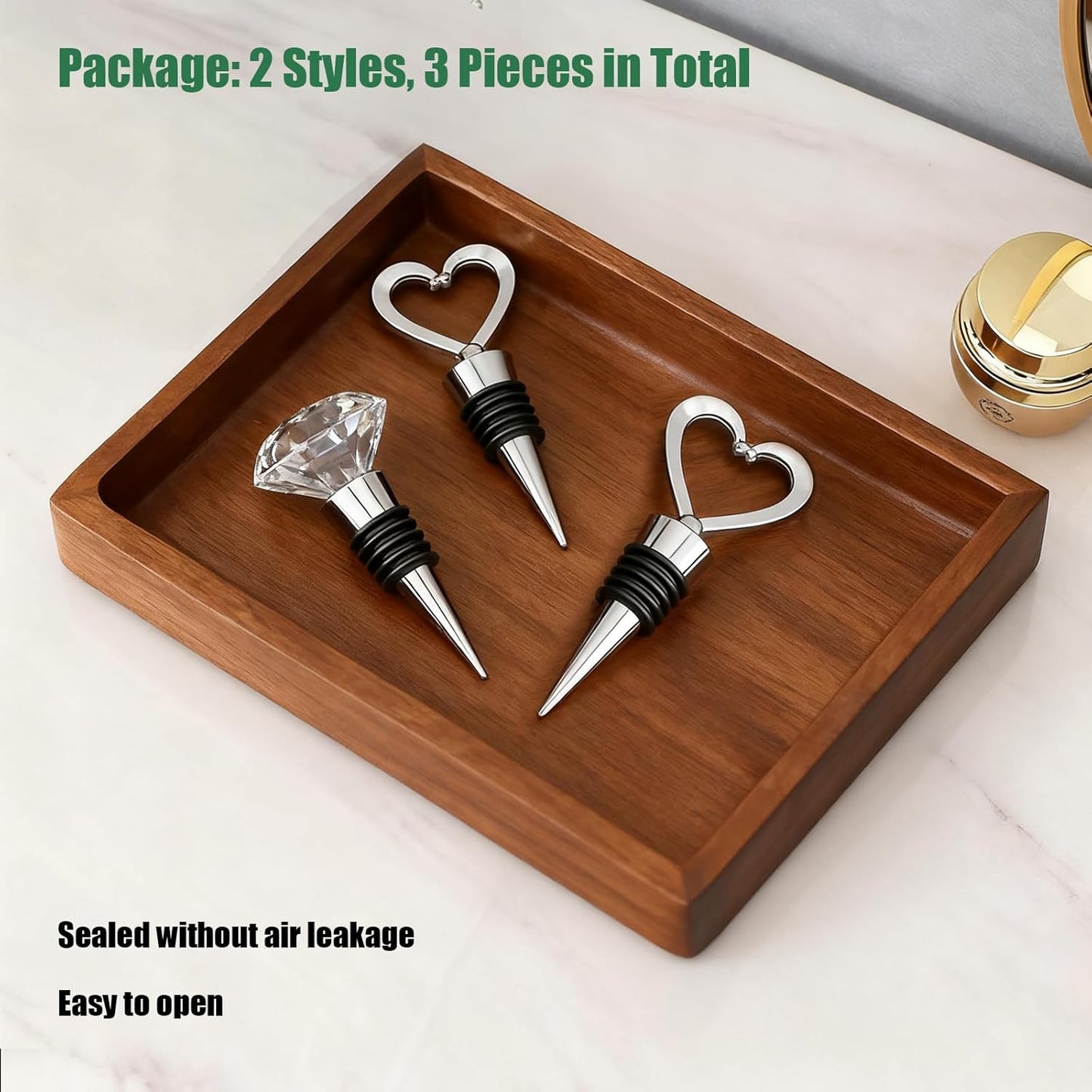 Wine stopper wine bottle stopper 3 piece mix set reusable wine bottle stopper wine drink bottle stopper long-lasting fresh decoration (3 piece set love, crystal)