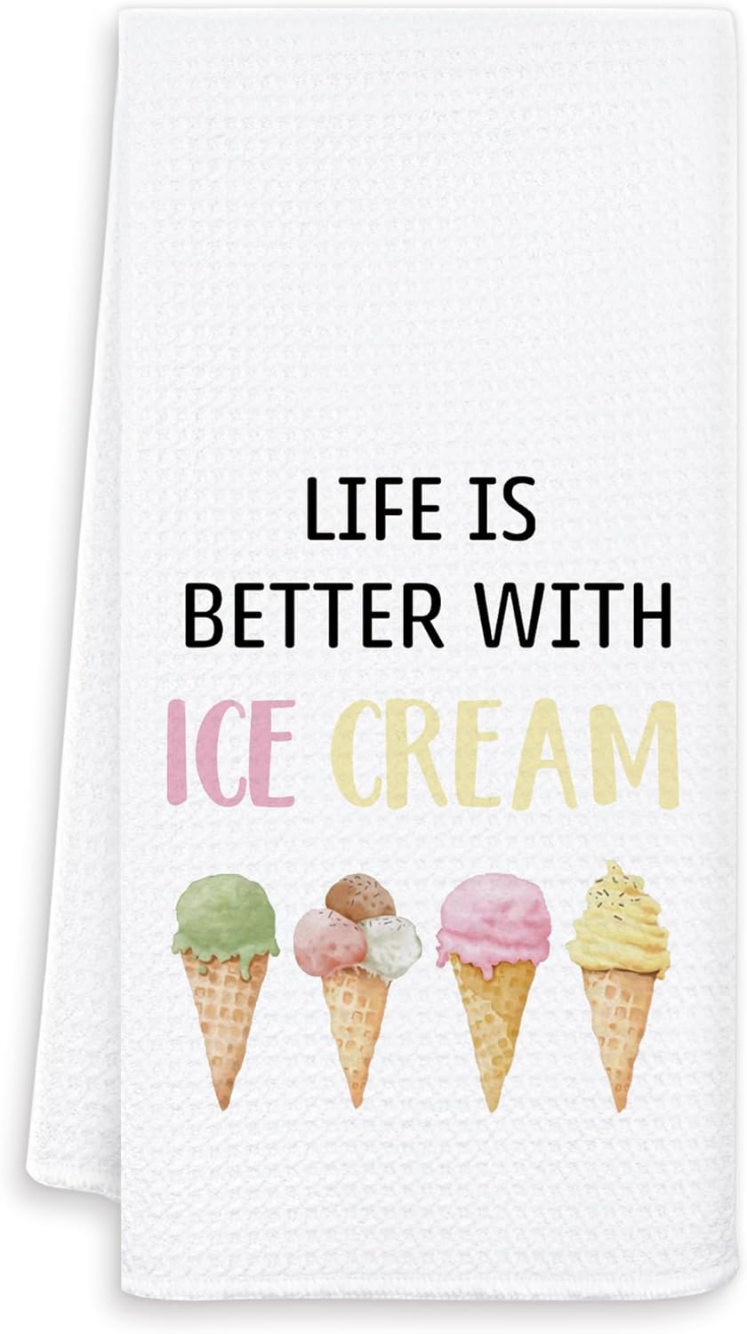 Skiennix Ice Cream Kitchen Towels - Perfect Gift for Ice Cream Lovers | 16x24 Inch Decorative Dish Towels