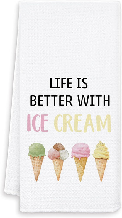 Skiennix Ice Cream Kitchen Towels - Perfect Gift for Ice Cream Lovers | 16x24 Inch Decorative Dish Towels