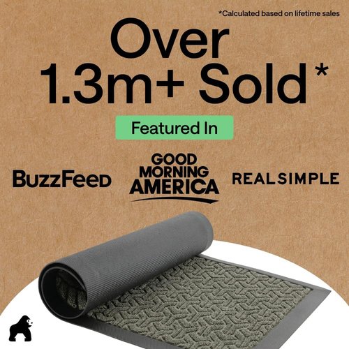 GORILLA GRIP Waterproof All-Season WeatherMAX Doormat - 35x23, Natural Rubber, Stain & Fade Resistant, Easy Clean Slate Geometric