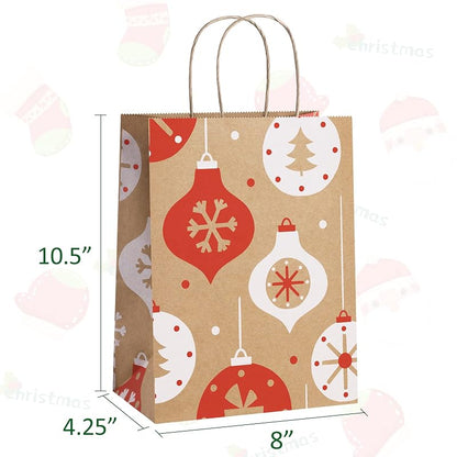 Christmas Gift Bags 24 Pcs Kraft Gift Bags with Handles - 8x4.25x10.5 - 6 Designs (Variation: Christmas Pattern A+1 Count Pack of 24)