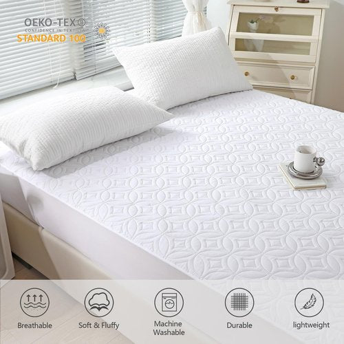 FELTYBED King Size Mattress Protector Waterproof, Soft Breathable Bed Mattress Cover with Deep Pocket 6"- 18", Noiseless & Washable Mattress Pad Cover for Home, Bedroom (White, King)