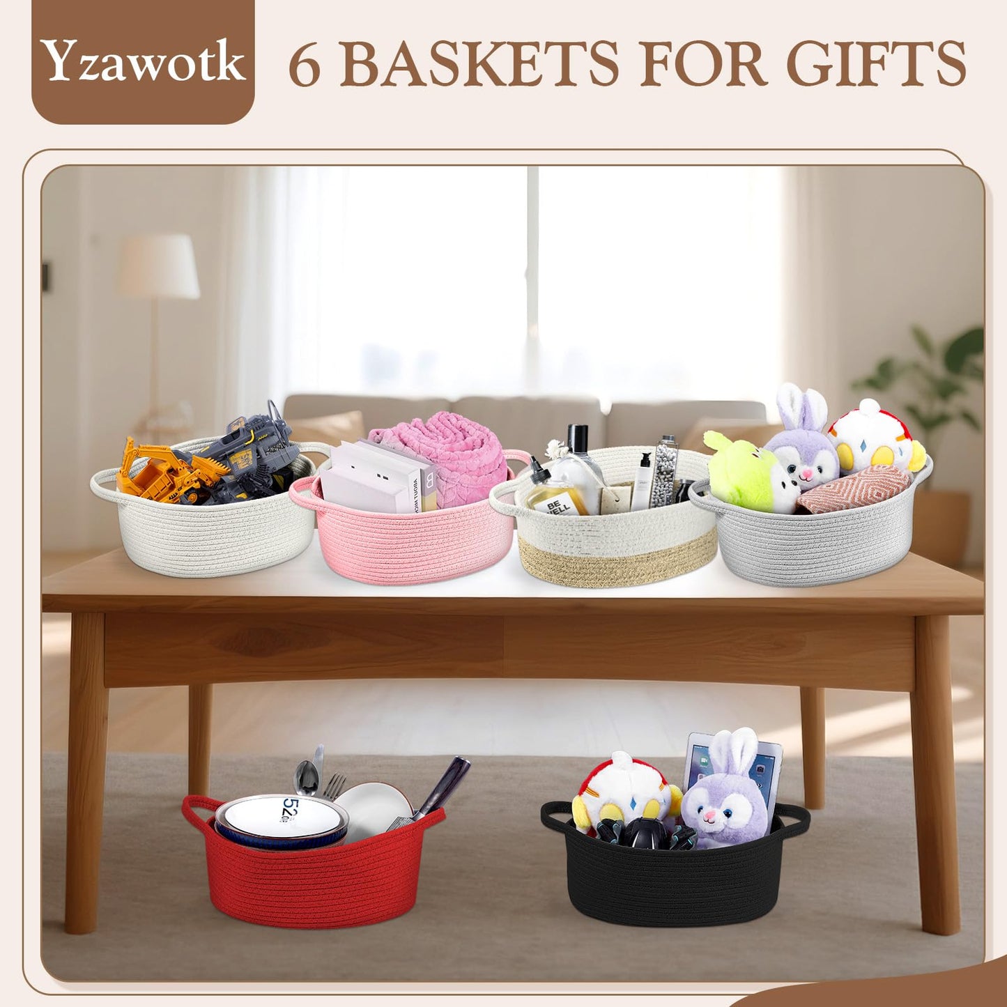 Yzawotk Woven Storage Basket with Handle, Cute Gifts Basket for Nursery, Empty Gift Decorative Organizer for Birthday Baby Toy Pet Baskets 13.77'' x 8.66 '' x 6 ,Pink