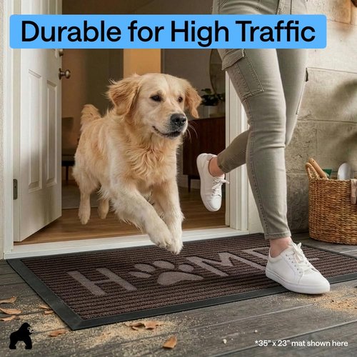 GORILLA GRIP 100% Waterproof All-Season WeatherMAX Doormat, 47x35, US Designed Natural Rubber, Stain and Fade Resistant, Low Profile Indoor Outdoor Door Mats, Easy Clean Patio Mat, Espresso Home Paw