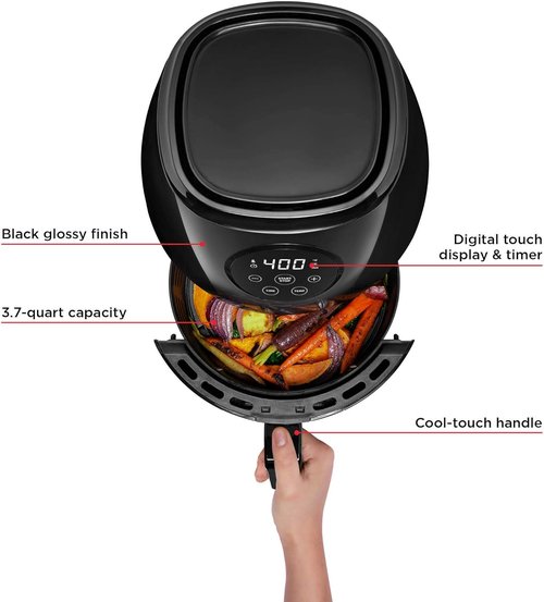 CHEFMAN 3.5 Qt. Small Air Fryer - Healthy Cooking with Digital Touch Screen & Auto Shutoff | Glossy Black