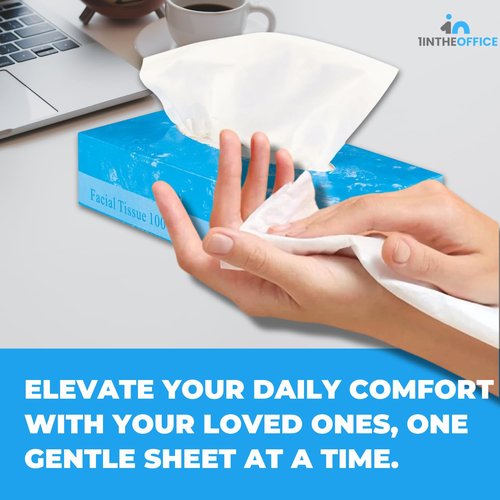 1InTheOffice Facial Tissue, Tissue Paper, Facial Tissue Paper, 2-Ply, Soft and Strong, Flat Box, White, 100 Sheets/Box, 8 Boxes