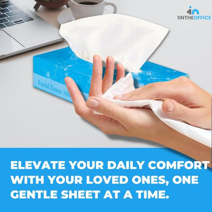 1InTheOffice Facial Tissue, Tissue Paper, Facial Tissue Paper, 2-Ply, Soft and Strong, Flat Box, White, 100 Sheets/Box, 8 Boxes