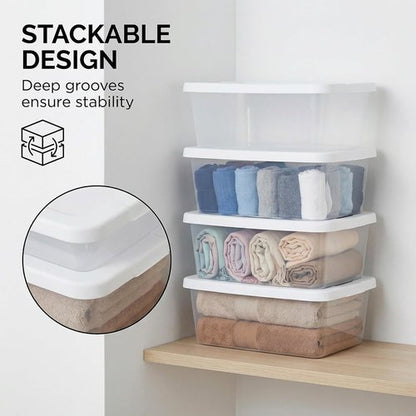 Clear Plastic Storage Boxes by 20-Pack | Stackable 6 Quart Bins for Closet, Kitchen & Office Organization