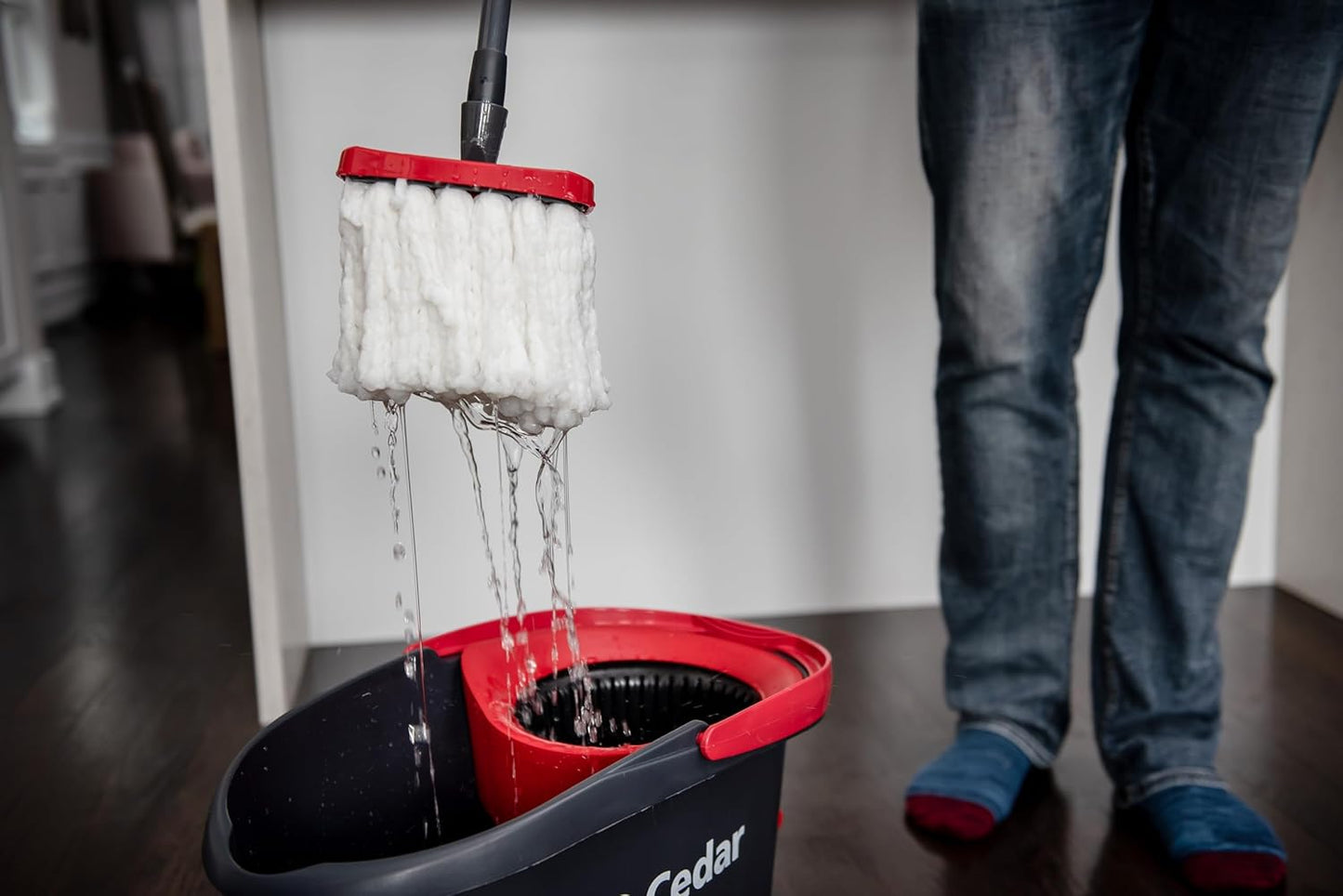 O-Cedar EasyWring Microfiber Spin Mop System - Includes 2 Extra Refills | Red/Gray Color