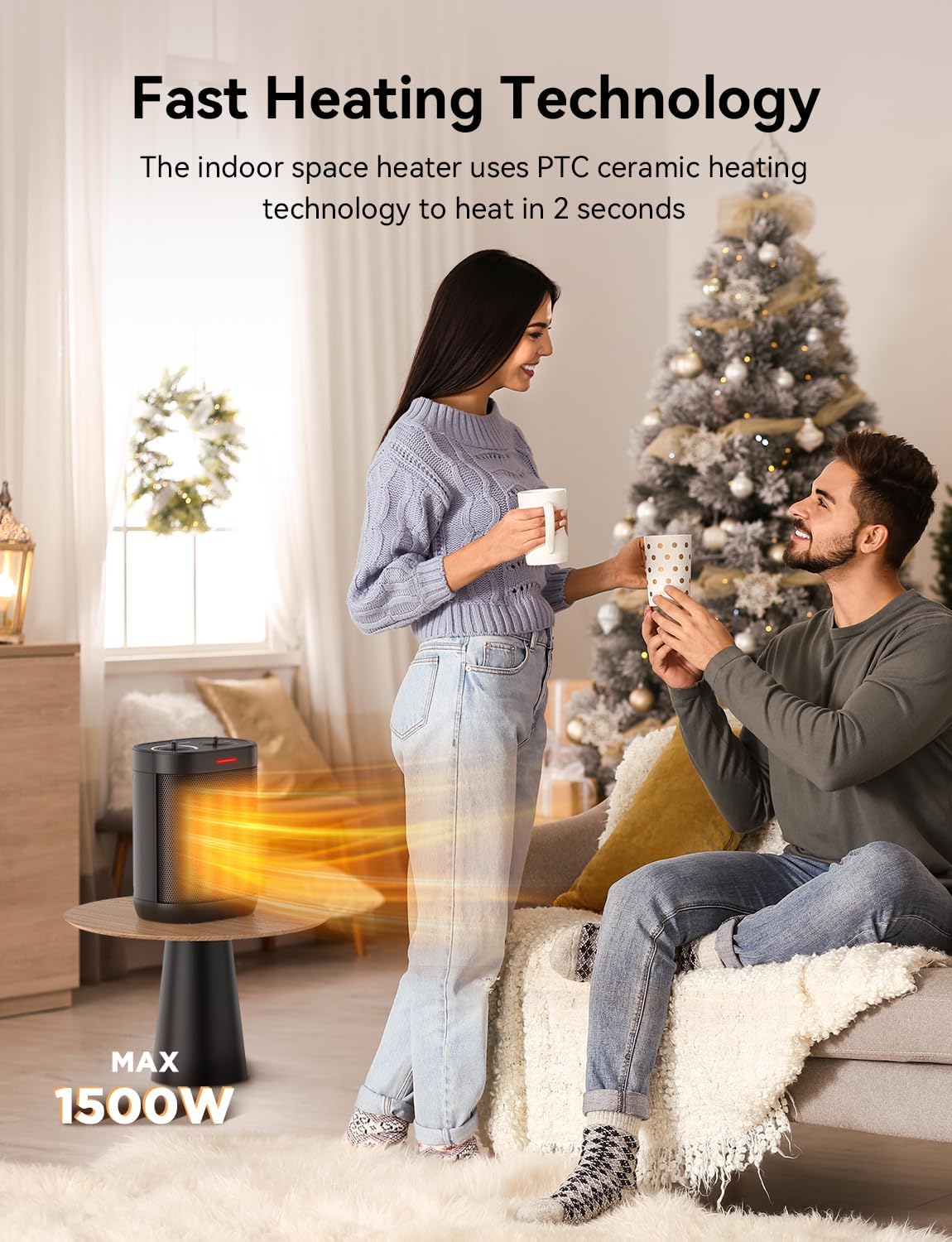 Skiennix 1500W Portable PTC Ceramic Space Heater - Indoor Use with Thermostat & Safety Features