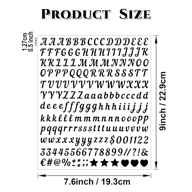 12Sheets Small Letter Stickers 0.5Inch Vinyl Alphabet