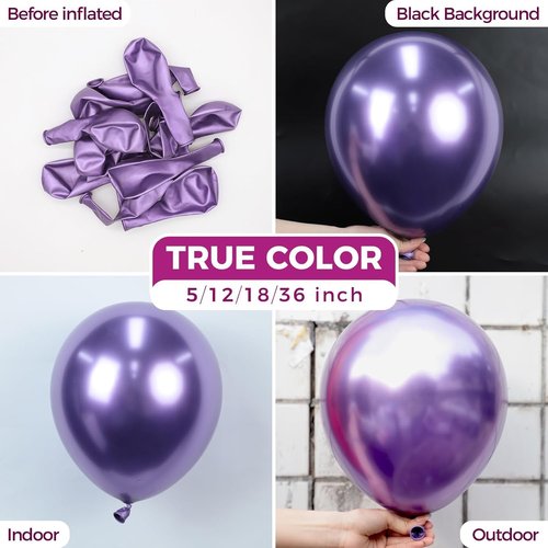Bezente Metallic Purple Latex Party Balloons - 100 Pack of 12-Inch Chrome Balloons for Celebrations