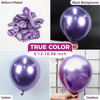 Bezente Metallic Purple Latex Party Balloons - 100 Pack of 12-Inch Chrome Balloons for Celebrations