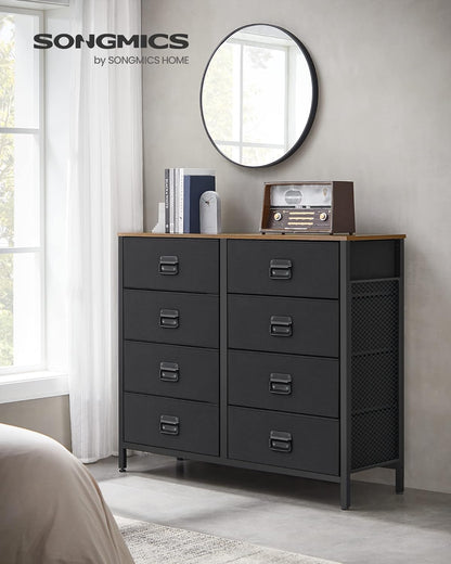 SONGMICS Fabric Dresser - 8 Drawer Storage Organizer Unit with Steel Frame | Rustic Brown & Black