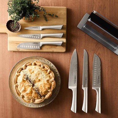 Cuisine::pro 7-Piece Chef Knife Set - Japanese Steel Knives with Magnetic Block - Damascus-Inspired Design