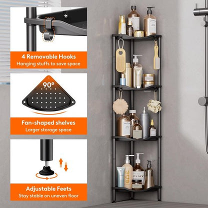 Lifewit Shower Caddy - 4-Tier Rustproof Bathroom Organizer with Adjustable Feet & Hooks | Black, 34 x 24 x 107 cm