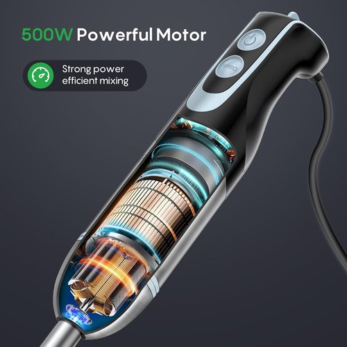 FRESKO Immersion Handheld Blender - 500W Power, 12-Speed Turbo Mode, 700ml Beaker, Stainless Steel Blades